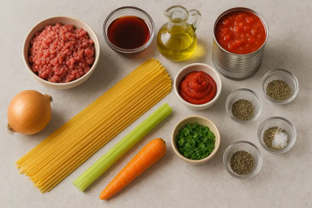 Spaghetti Bolognese ingredients